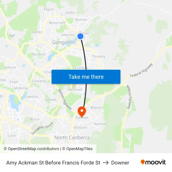 Amy Ackman St Before Francis Forde St to Downer map