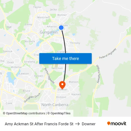 Amy Ackman St After Francis Forde St to Downer map