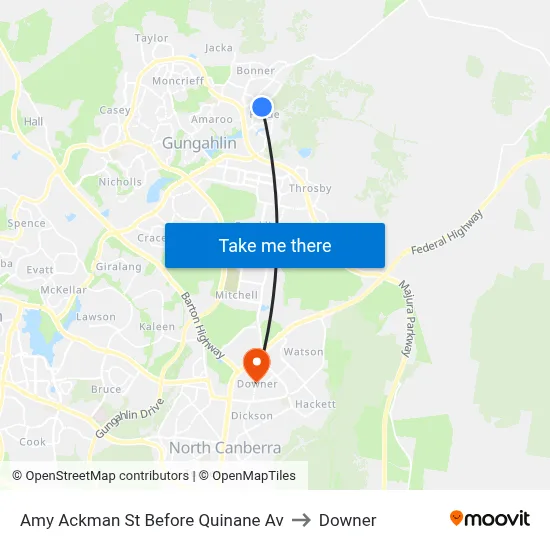 Amy Ackman St Before Quinane Av to Downer map