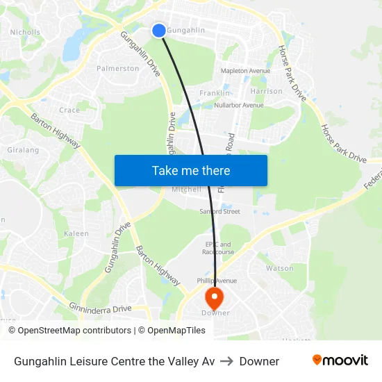 Gungahlin Leisure Centre the Valley Av to Downer map