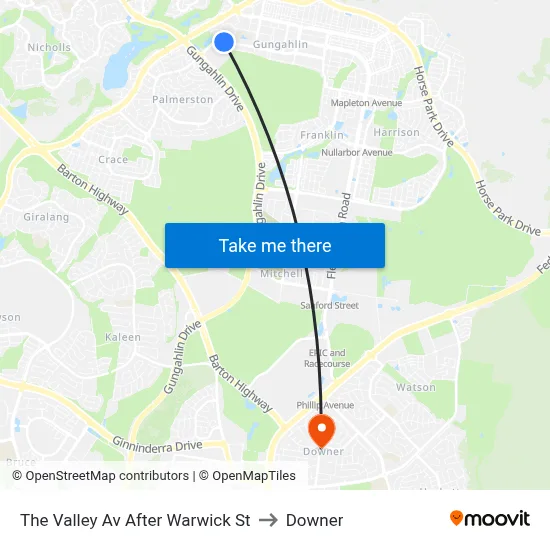 The Valley Av After Warwick St to Downer map