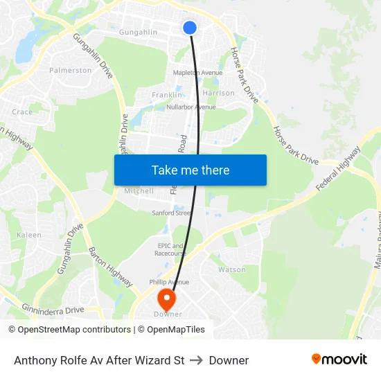 Anthony Rolfe Av After Wizard St to Downer map
