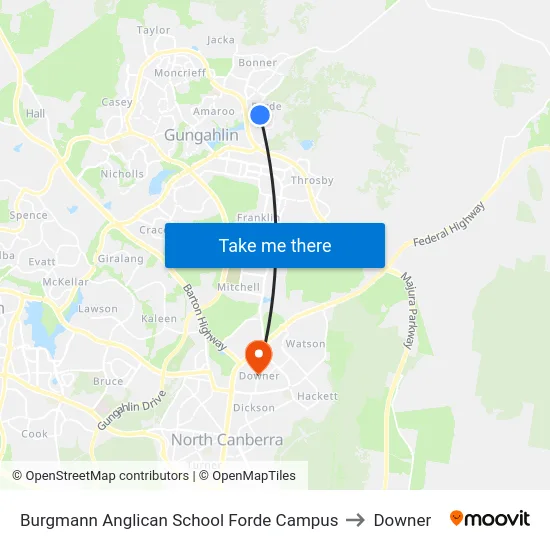 Burgmann Anglican School Forde Campus to Downer map