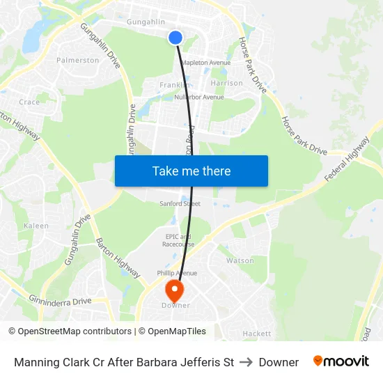 Manning Clark Cr After Barbara Jefferis St to Downer map