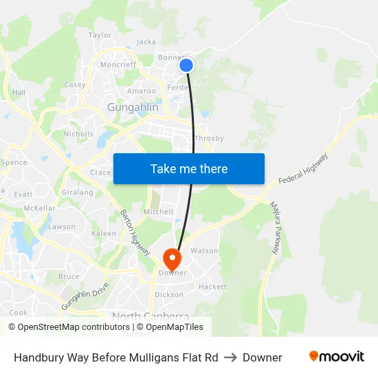 Handbury Way Before Mulligans Flat Rd to Downer map
