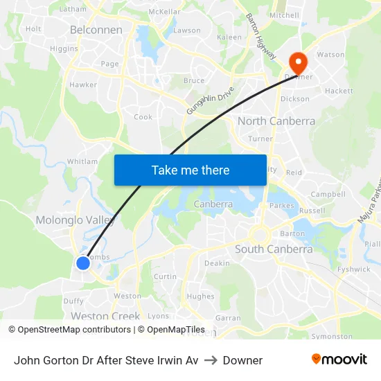 John Gorton Dr After Steve Irwin Av to Downer map