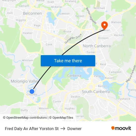 Fred Daly Av After Yorston St to Downer map