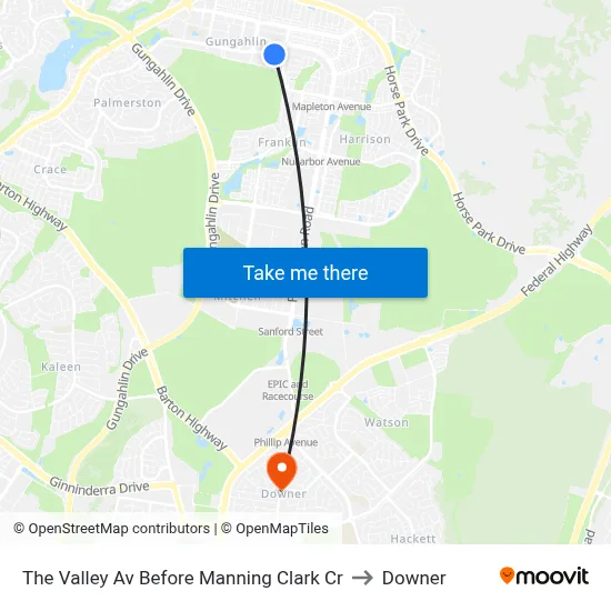 The Valley Av Before Manning Clark Cr to Downer map