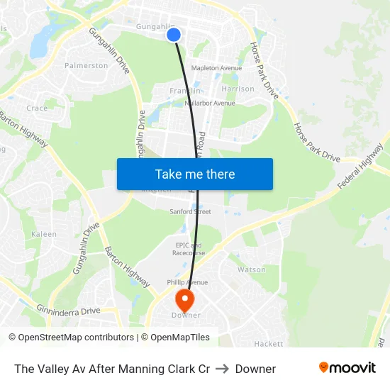 The Valley Av After Manning Clark Cr to Downer map