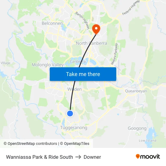 Wanniassa Park & Ride South to Downer map