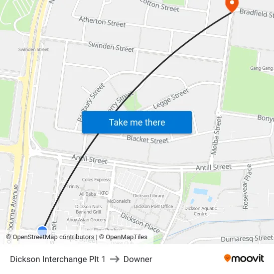 Dickson Interchange Plt 1 to Downer map