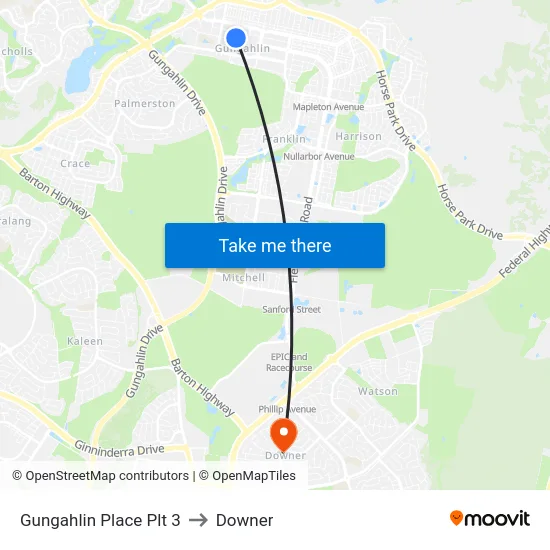 Gungahlin Place Plt 3 to Downer map