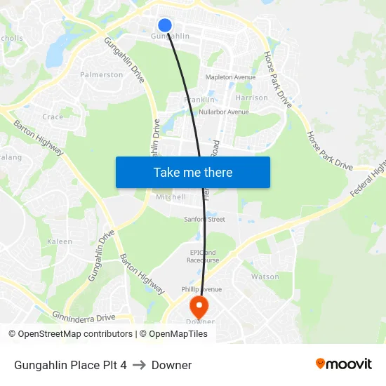 Gungahlin Place Plt 4 to Downer map