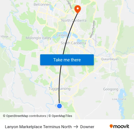 Lanyon Marketplace Terminus North to Downer map