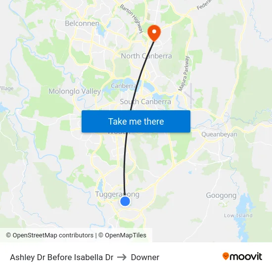 Ashley Dr Before Isabella Dr to Downer map
