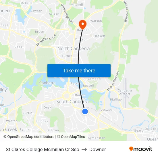 St Clares College Mcmillan Cr Sso to Downer map
