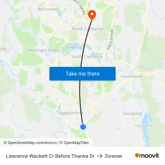Lawrence Wackett Cr Before Tharwa Dr to Downer map