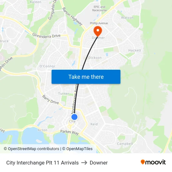 City Interchange Plt 11 Arrivals to Downer map