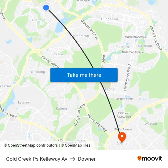 Gold Creek Ps Kelleway Av to Downer map
