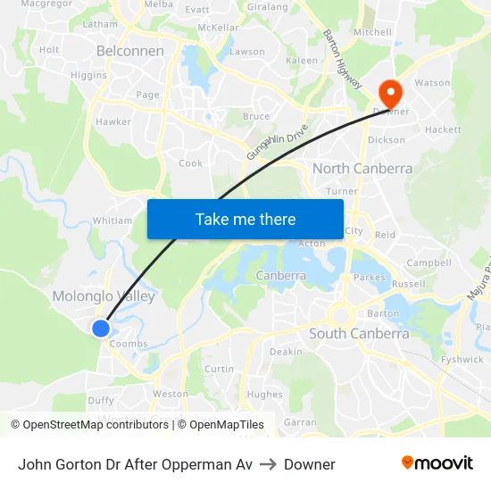 John Gorton Dr After Opperman Av to Downer map