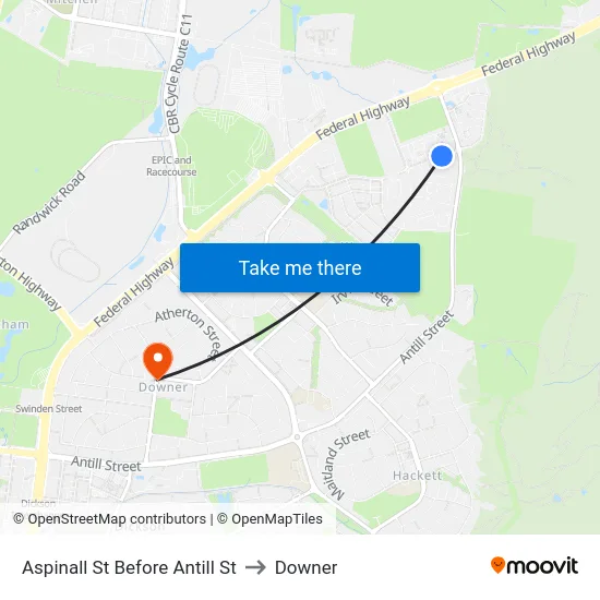 Aspinall St Before Antill St to Downer map