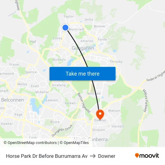 Horse Park Dr Before Burrumarra Av to Downer map