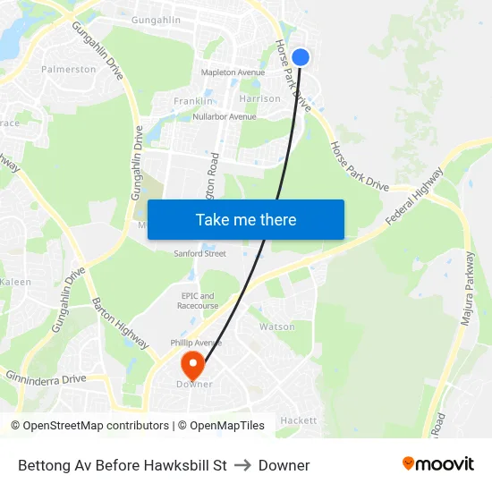 Bettong Av Before Hawksbill St to Downer map