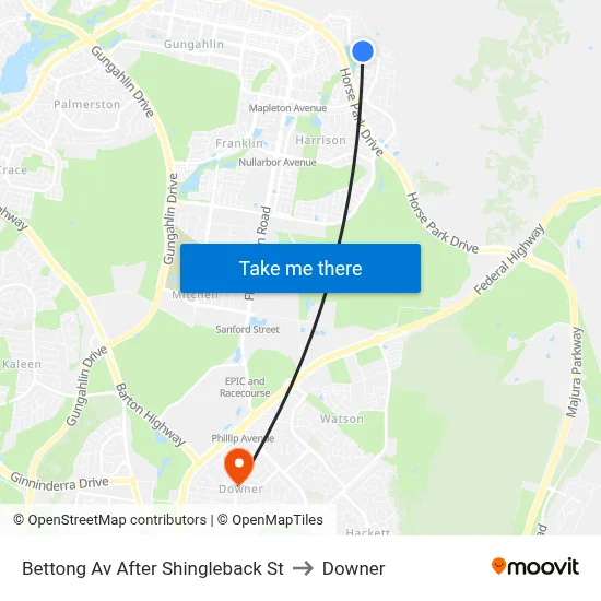 Bettong Av After Shingleback St to Downer map