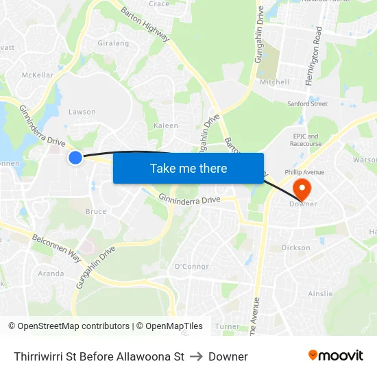 Thirriwirri St Before Allawoona St to Downer map