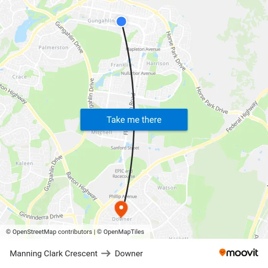 Manning Clark Crescent to Downer map
