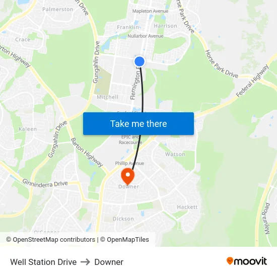Well Station Drive to Downer map