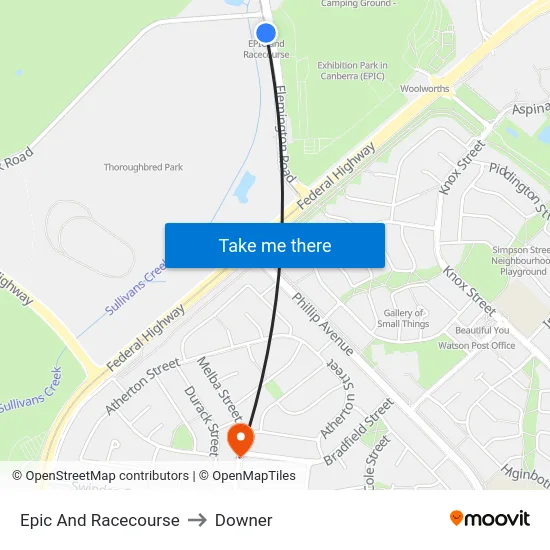 Epic And Racecourse to Downer map