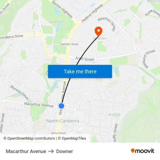 Macarthur Avenue to Downer map