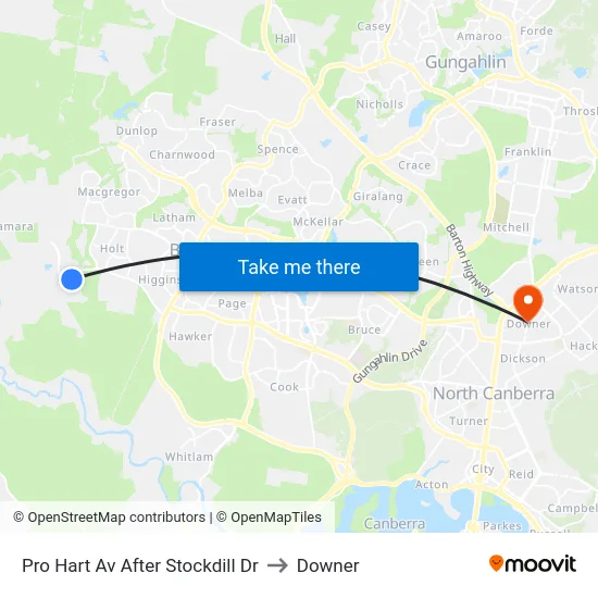 Pro Hart Av After Stockdill Dr to Downer map