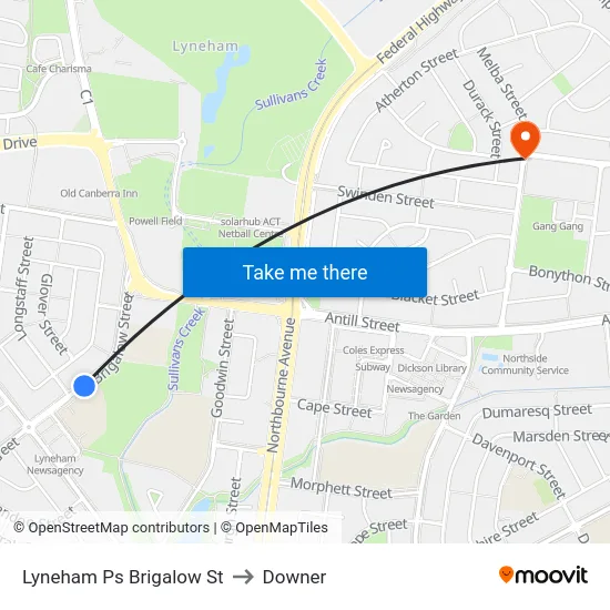Lyneham Ps Brigalow St to Downer map