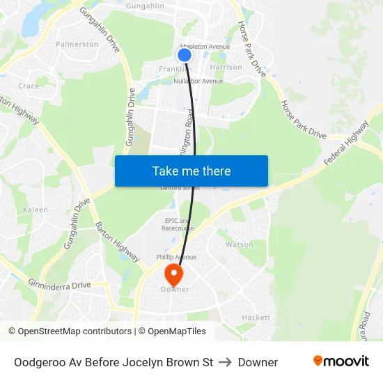 Oodgeroo Av Before Jocelyn Brown St to Downer map