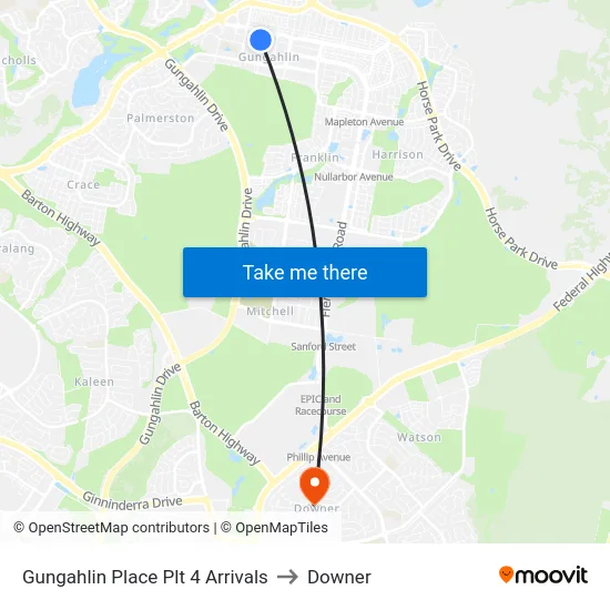 Gungahlin Place Plt 4 Arrivals to Downer map