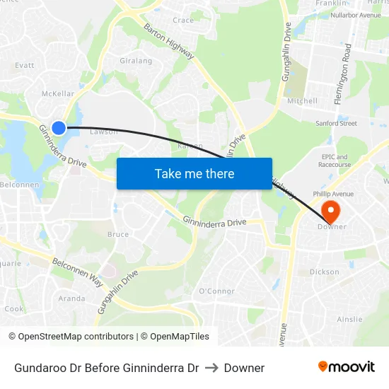 Gundaroo Dr Before Ginninderra Dr to Downer map