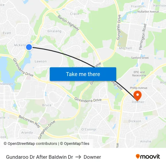 Gundaroo Dr After Baldwin Dr to Downer map