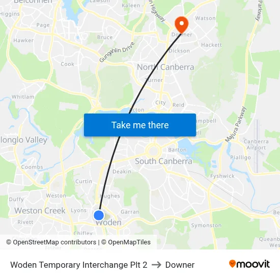 Woden Temporary Interchange Plt 2 to Downer map