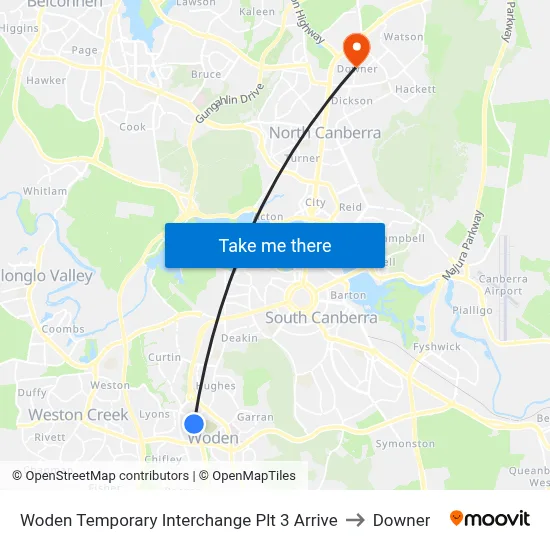 Woden Temporary Interchange Plt 3 Arrive to Downer map