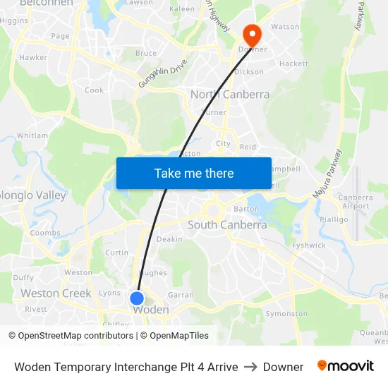 Woden Temporary Interchange Plt 4 Arrive to Downer map