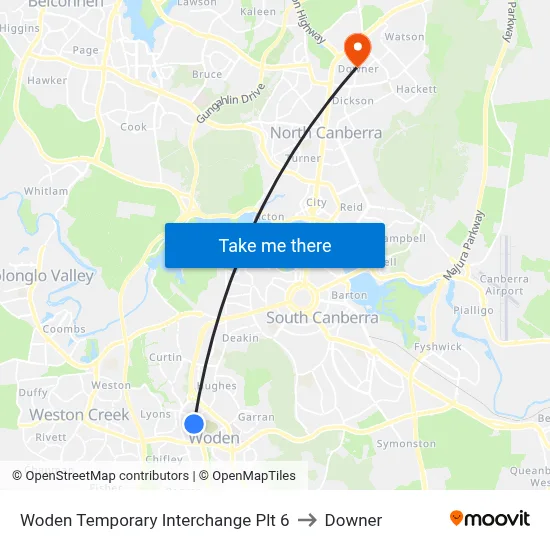 Woden Temporary Interchange Plt 6 to Downer map