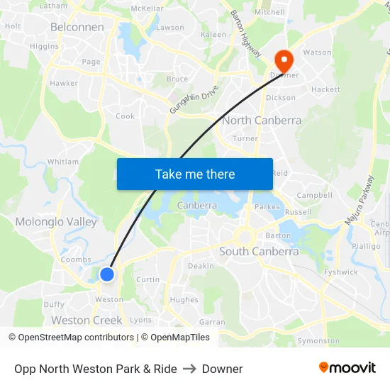 Opp North Weston Park & Ride to Downer map