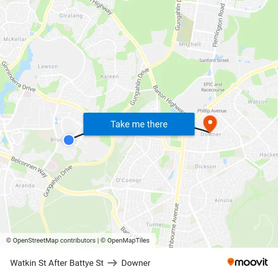 Watkin St After Battye St to Downer map