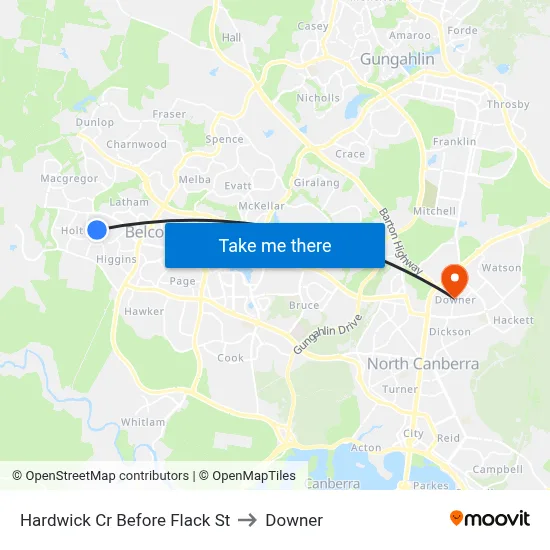 Hardwick Cr Before Flack St to Downer map