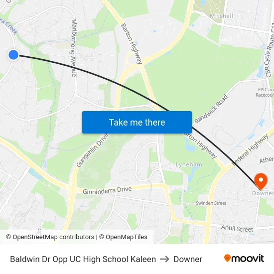 Baldwin Dr Opp UC High School Kaleen to Downer map