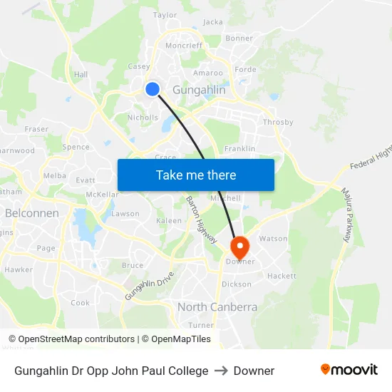 Gungahlin Dr Opp John Paul College to Downer map