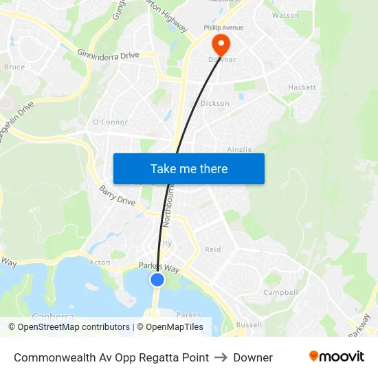 Commonwealth Av Opp Regatta Point to Downer map