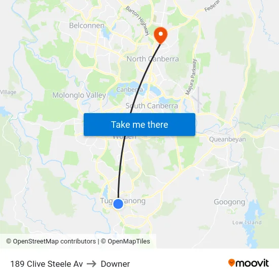 189 Clive Steele Av to Downer map